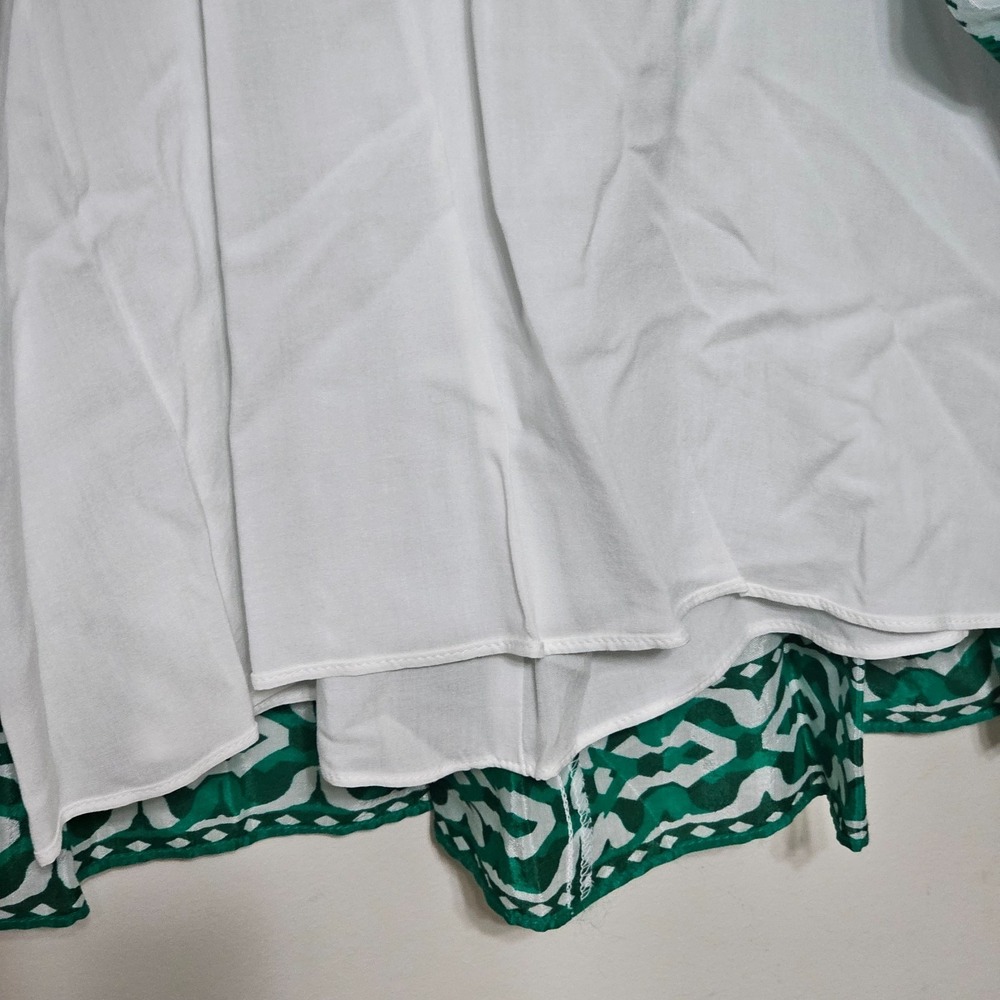 Alexis Marie Dress 8 White Green Vneck Long Sleeves Knee-length Tiered Belt 0714 - Picture 10 of 15